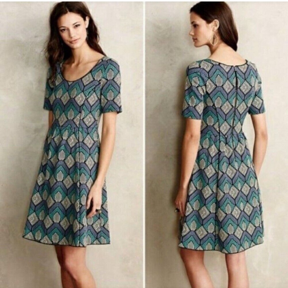 Anthropologie HD in Paris hollyhock dress size small green blue black